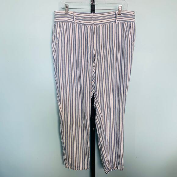 LOFT Blue Stripe Linen Blend Marisa Pants Size 10 - Picture 2 of 7